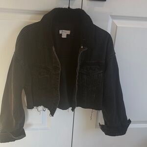 Forever 21 Black Cropped Jacket with Fleece Collar
